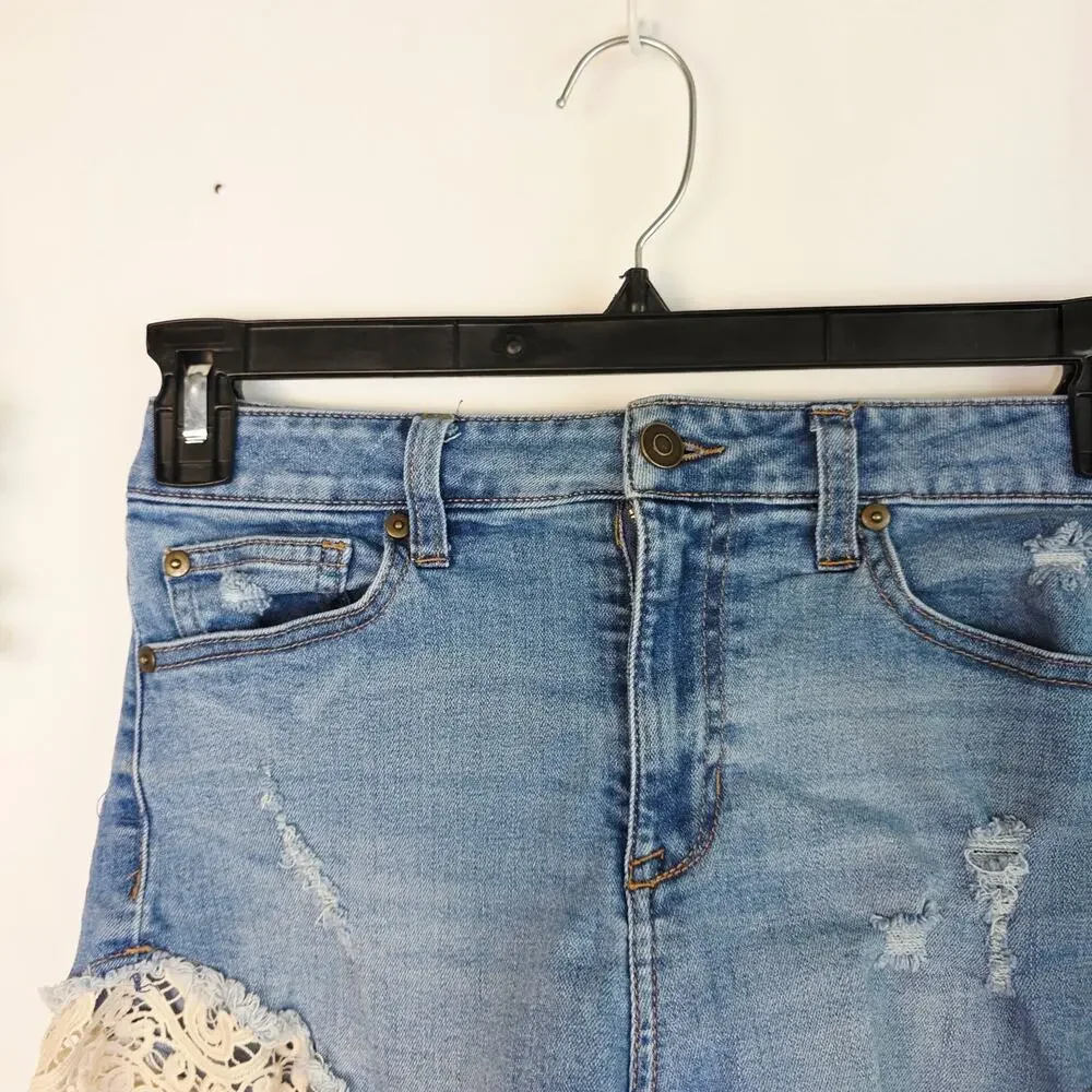 Altard State Lace Shorts 27 5 Blue Distressed Boho Cottage Festival Coquette